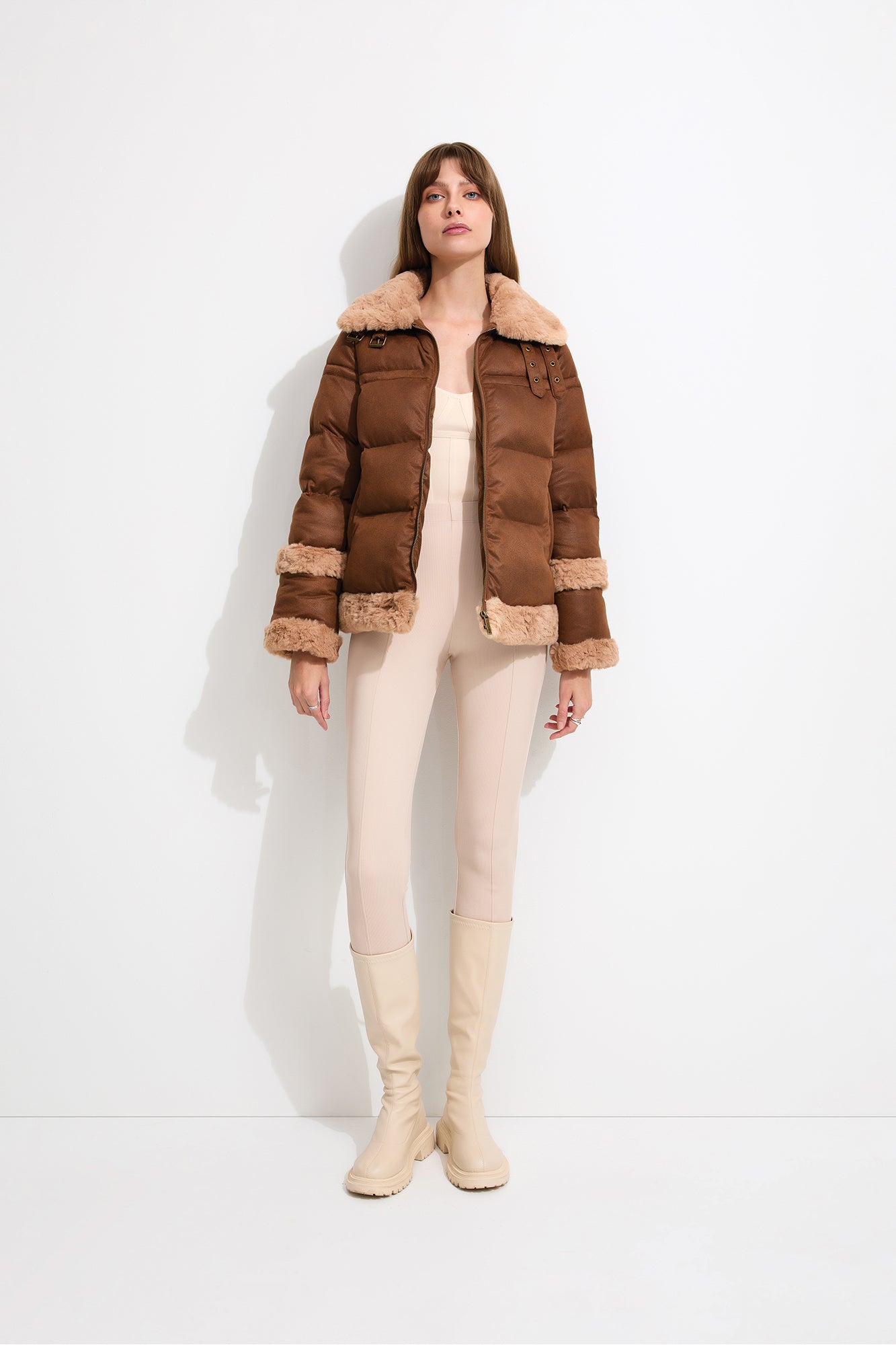 Matte satin faux fur trim puffer hotsell