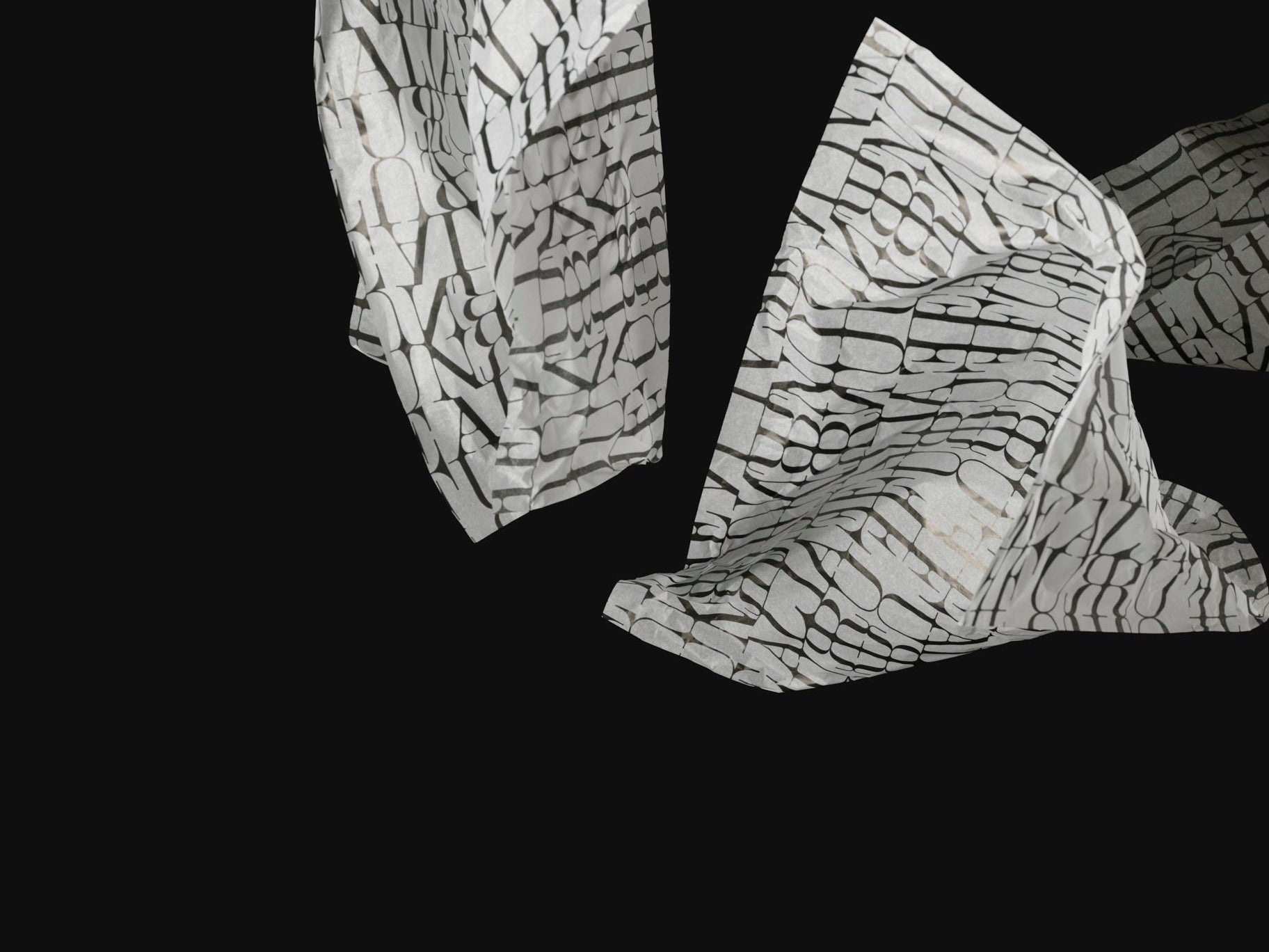 Abstract black and white sculpture on a dark background