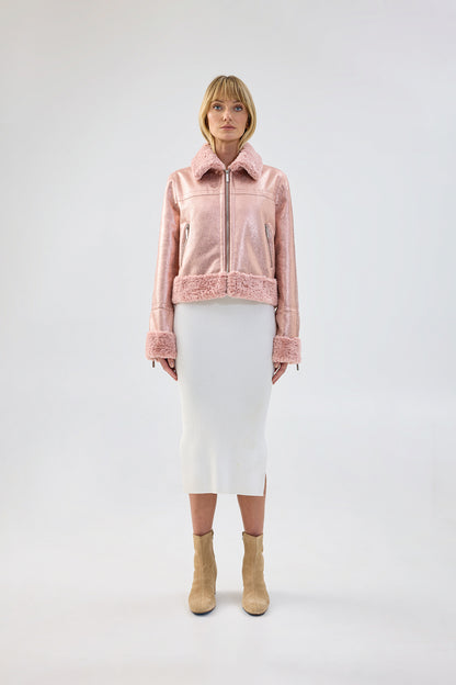 Fur Coat Pink Leather Skirt White Top Olivia White Faux Fur Coat